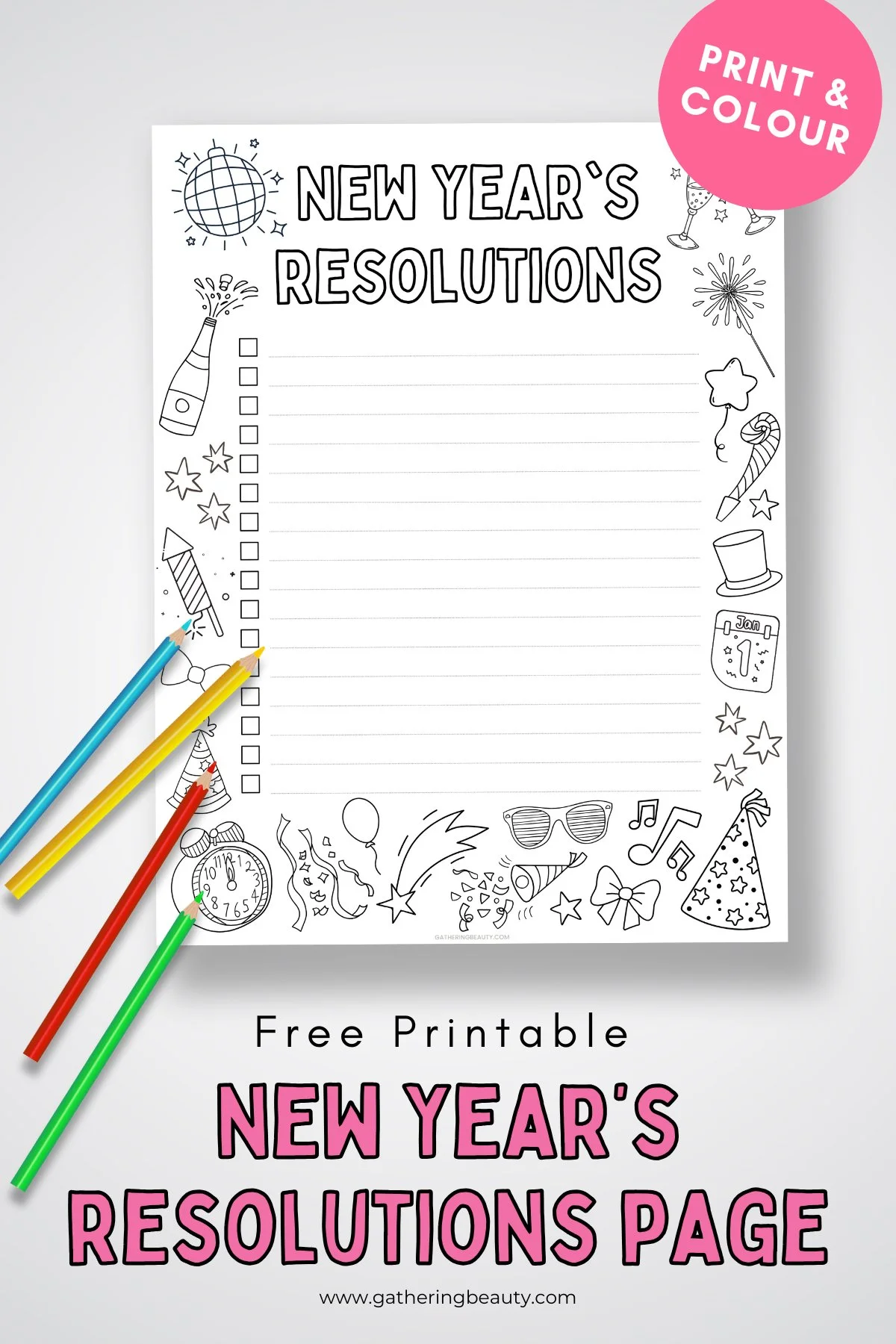 free new year's resolutions printable to colour — gathering beauty